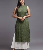 Women green printed rayon kurta