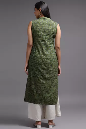 Women green printed rayon kurta