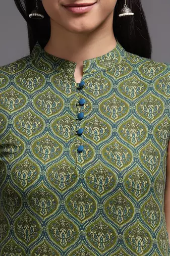 Women green printed rayon kurta