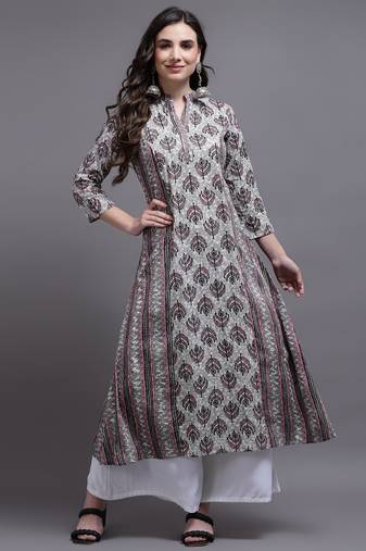Women pink printed cotton kurta