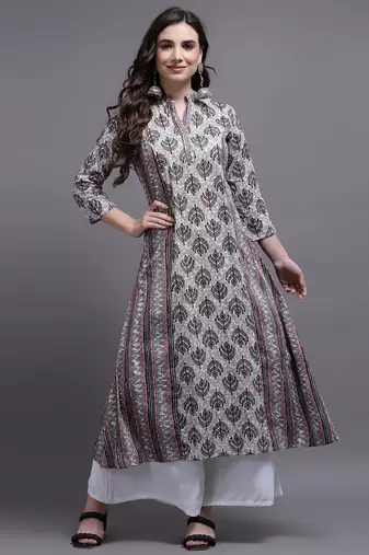 Women pink printed cotton kurta