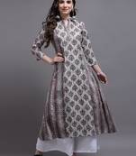Women pink printed cotton kurta