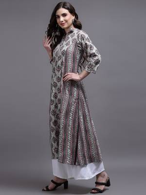 Women pink printed cotton kurta 2