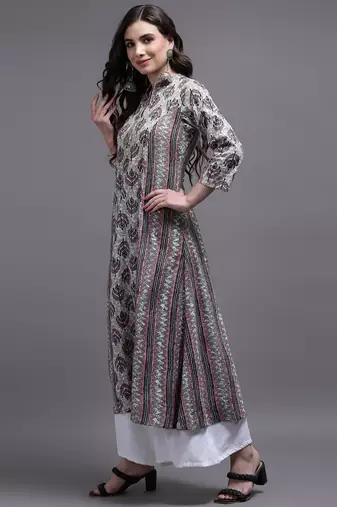 Women pink printed cotton kurta
