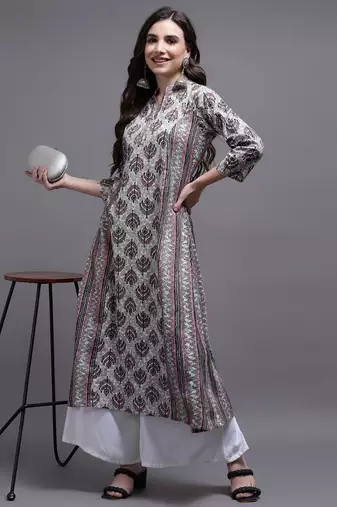 Women pink printed cotton kurta