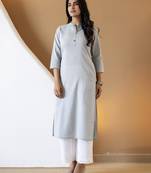Women grey plain katha kurta