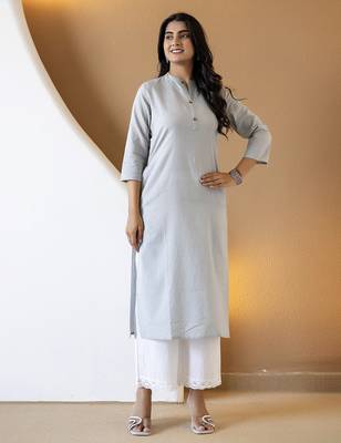 Women grey plain katha kurta 2