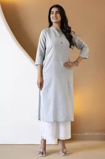 Women grey plain katha kurta