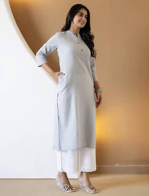 Women grey plain katha kurta 3