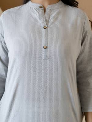 Women grey plain katha kurta 5