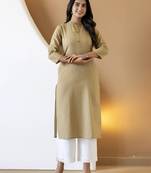 Women beige plain katha kurta