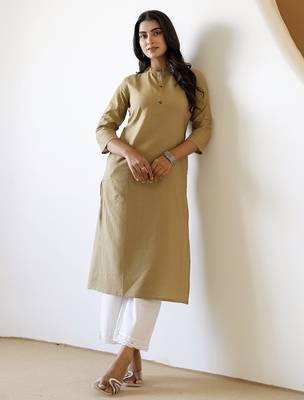 Women beige plain katha kurta 2