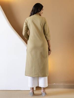 Women beige plain katha kurta 4