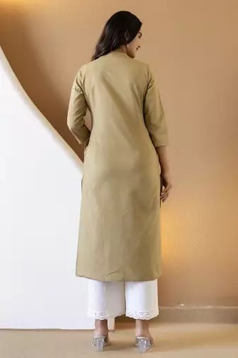 Women beige plain katha kurta