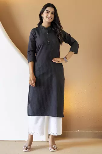 Women blue plain katha kurta