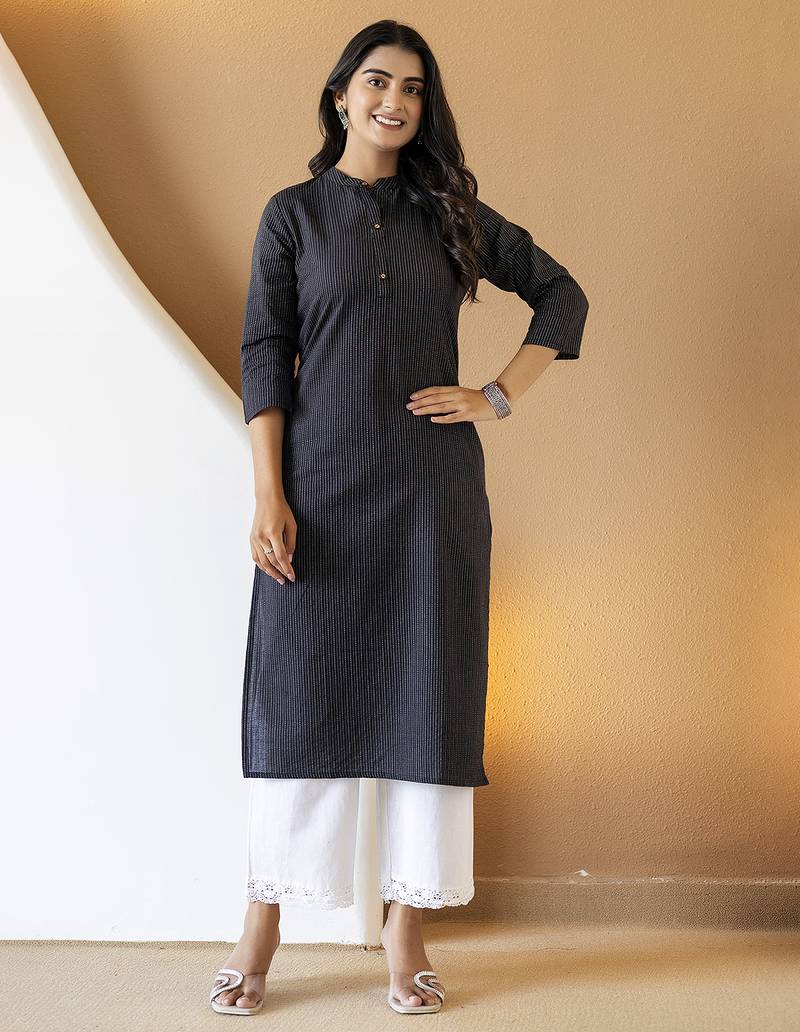Women blue plain katha kurta