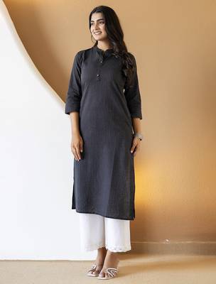 Women blue plain katha kurta 2
