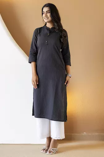 Women blue plain katha kurta