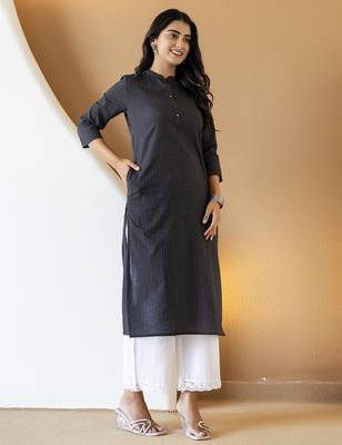 Women blue plain katha kurta 3
