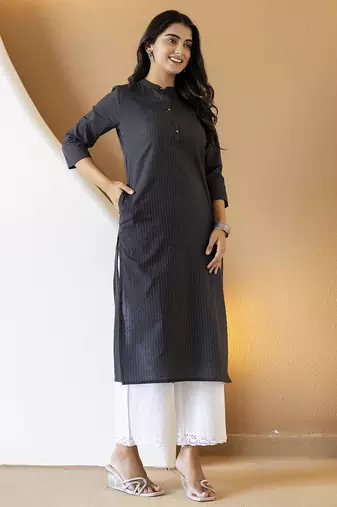 Women blue plain katha kurta