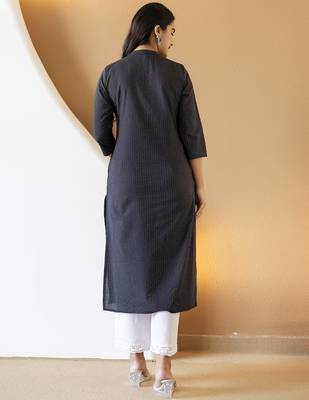 Women blue plain katha kurta 4