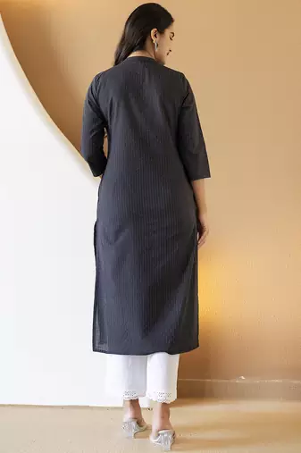 Women blue plain katha kurta