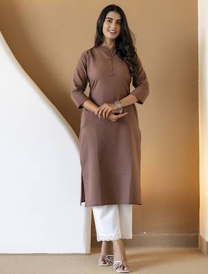 Women brown plain katha kurta 1