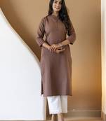 Women brown plain katha kurta