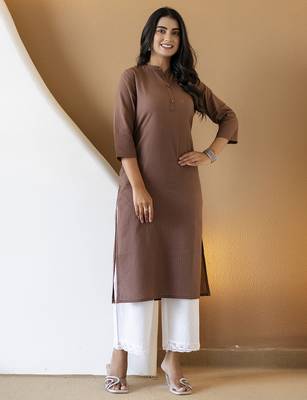 Women brown plain katha kurta 2