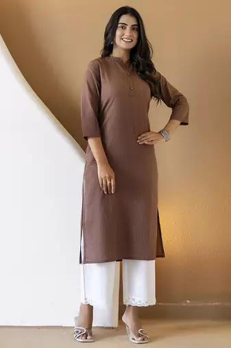 Women brown plain katha kurta
