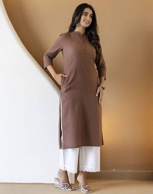 Women brown plain katha kurta 3