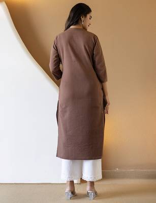 Women brown plain katha kurta 4