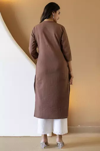 Women brown plain katha kurta