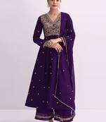 Purple embroidered vichitra semi-stitched anarkali suit