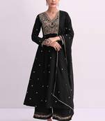 Black embroidered vichitra semi-stitched anarkali suit