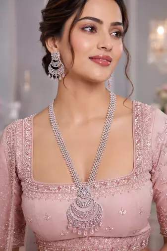 Rhodium Finish Bridal AD Long Necklace Set