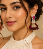 Designer Ruby Enamel Meenakari Diamond Earrings