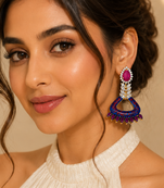 Blue enamel meenakari diamond dangler earrings