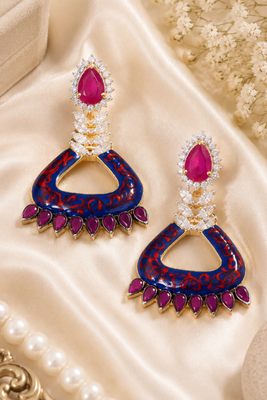 Blue enamel meenakari diamond dangler earrings 3