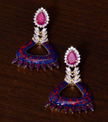 Blue enamel meenakari diamond dangler earrings 4