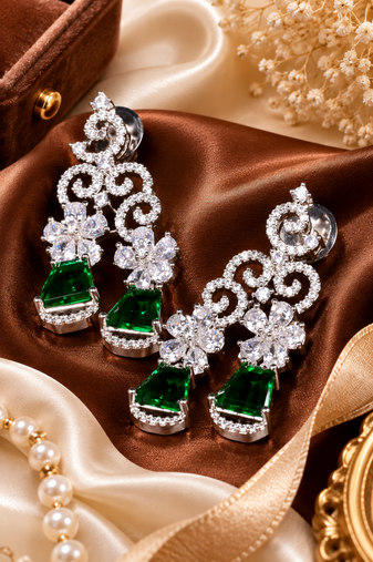 Emerald Petal Cascade Diamond Earrings
