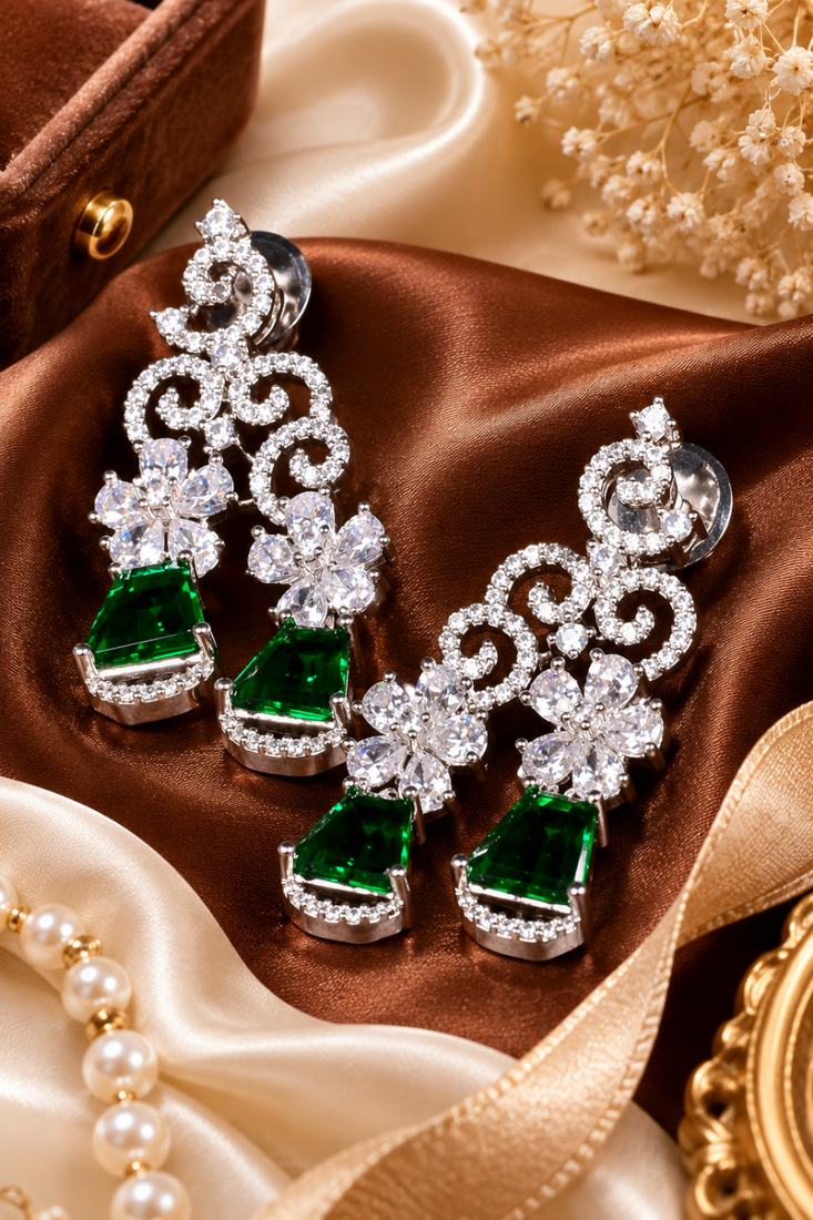 Emerald Petal Cascade Diamond Earrings