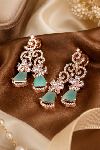 Mint rose filigree diamond drops