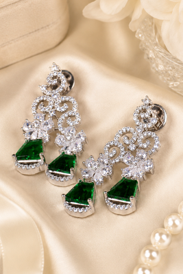 Emerald Petal Cascade Diamond Earrings 2