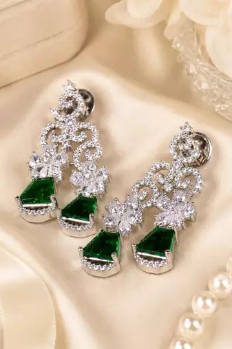 Emerald Petal Cascade Diamond Earrings