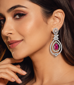 Ruby Diamond Halo Drop Earrings