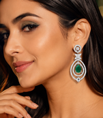 Emerald diamond halo drop earrings