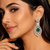 Emerald diamond halo drop earrings