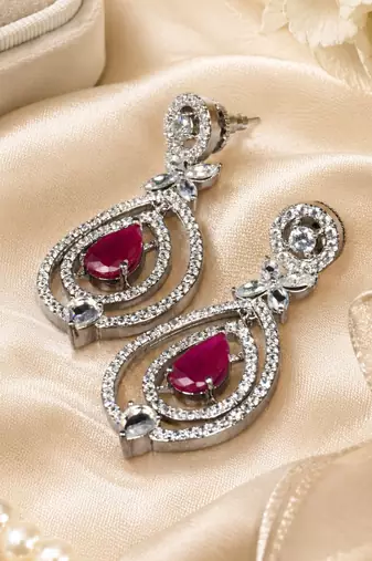 Ruby Diamond Halo Drop Earrings