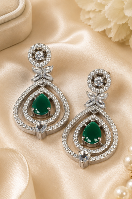 Emerald diamond halo drop earrings 2